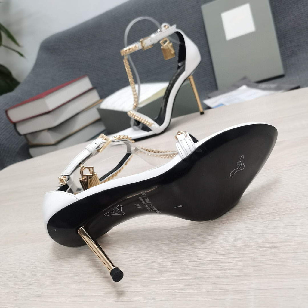 Tomford Shiny Leather Padlock Pointy Naked Sandal 105mm W22729