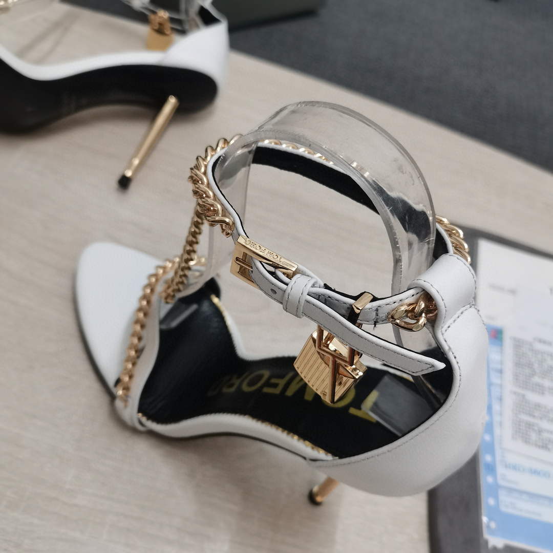 Tomford Shiny Leather Padlock Pointy Naked Sandal 105mm W22729