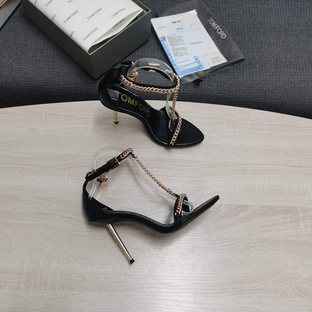 Tomford Shiny Leather Padlock Pointy Naked Sandal 105mm W22730
