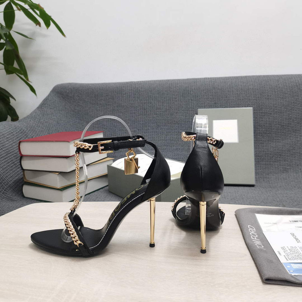 Tomford Shiny Leather Padlock Pointy Naked Sandal 105mm W22730