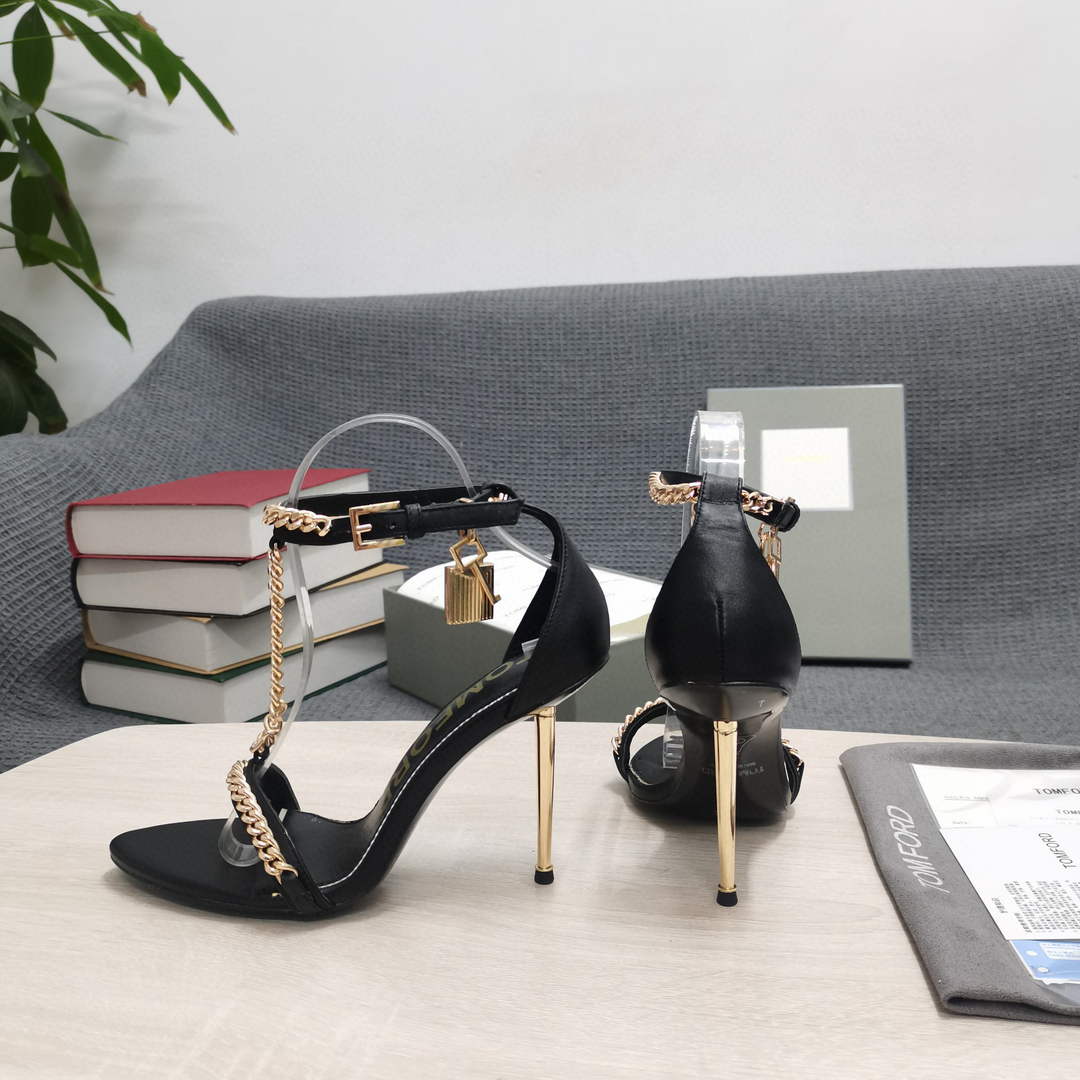 Tomford Shiny Leather Padlock Pointy Naked Sandal 105mm W22730