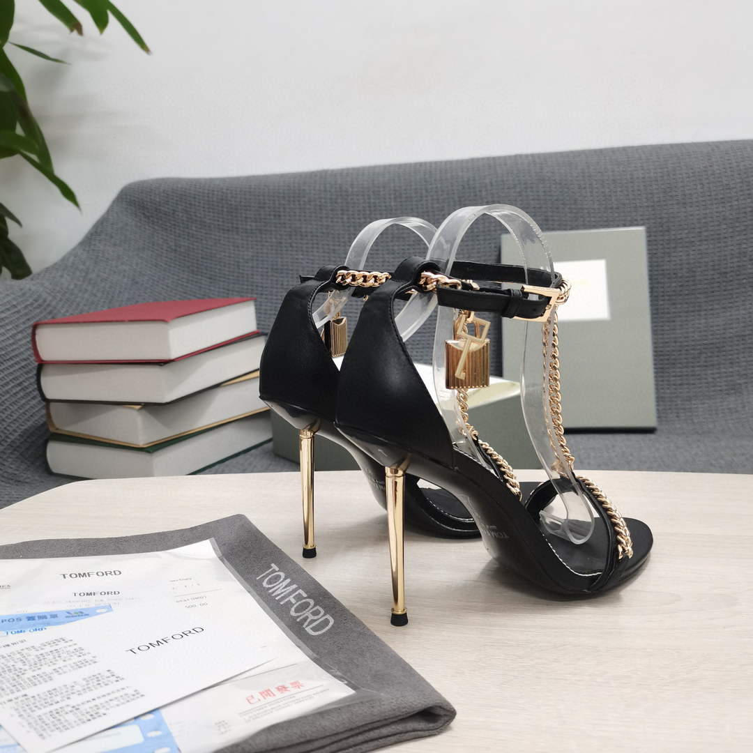 Tomford Shiny Leather Padlock Pointy Naked Sandal 105mm W22730