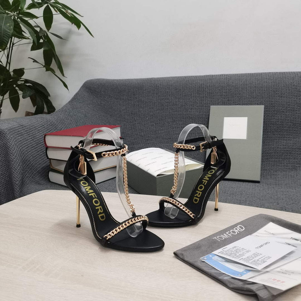 Tomford Shiny Leather Padlock Pointy Naked Sandal 105mm W22730