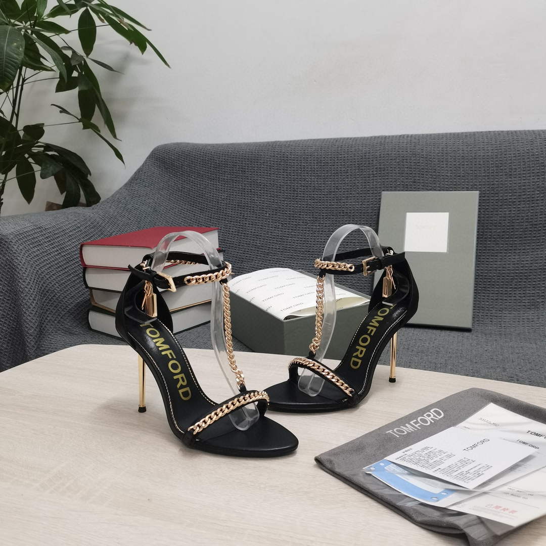 Tomford Shiny Leather Padlock Pointy Naked Sandal 105mm W22730