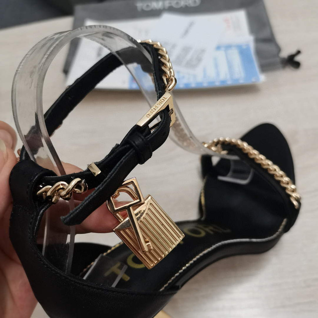 Tomford Shiny Leather Padlock Pointy Naked Sandal 105mm W22730