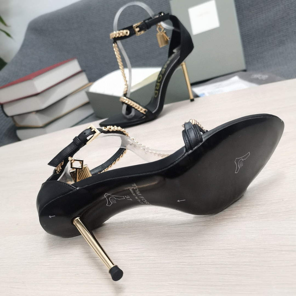Tomford Shiny Leather Padlock Pointy Naked Sandal 105mm W22730