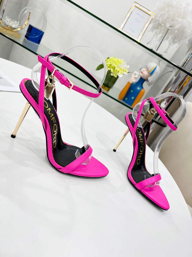 Tomford Shiny Leather Padlock Pointy Naked Sandal 105mm W228020