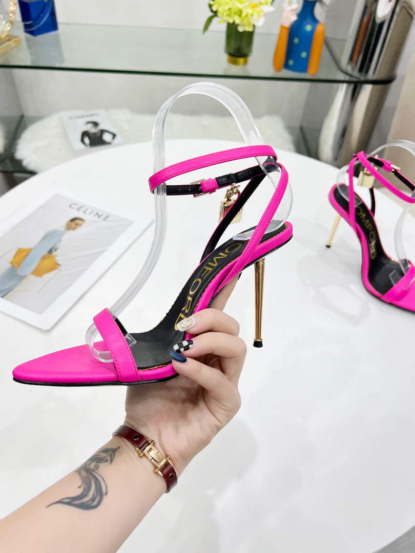Tomford Shiny Leather Padlock Pointy Naked Sandal 105mm W228020