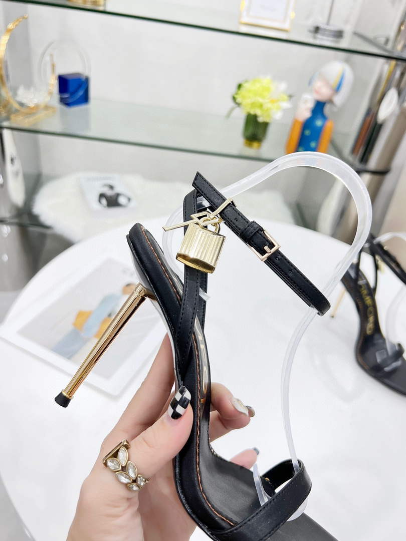 Tomford Shiny Leather Padlock Pointy Naked Sandal 105mm W228021