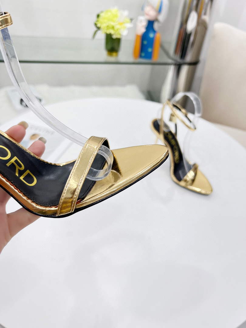 Tomford Shiny Leather Padlock Pointy Naked Sandal 105mm W228023