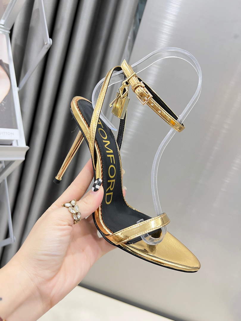 Tomford Shiny Leather Padlock Pointy Naked Sandal 105mm W228023