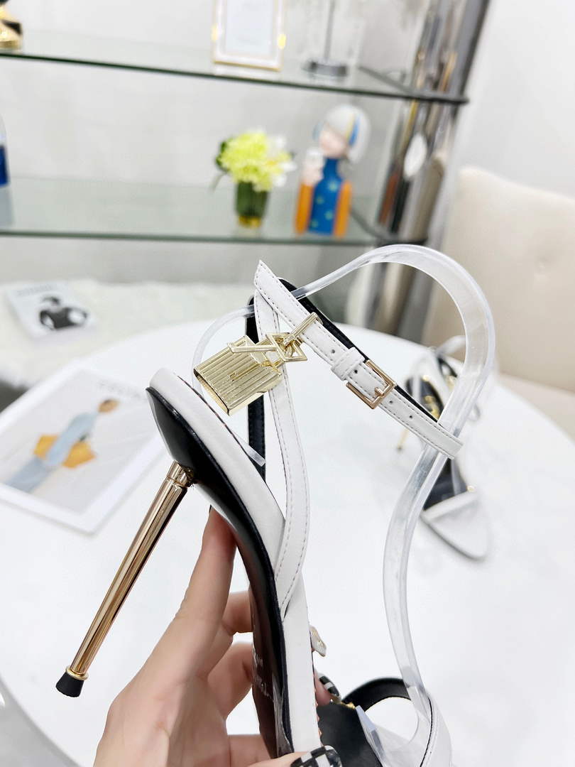 Tomford Shiny Leather Padlock Pointy Naked Sandal 105mm W228024