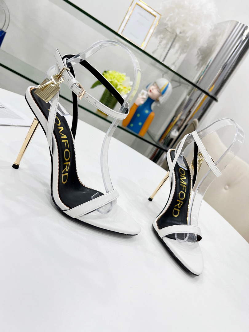 Tomford Shiny Leather Padlock Pointy Naked Sandal 105mm W228024