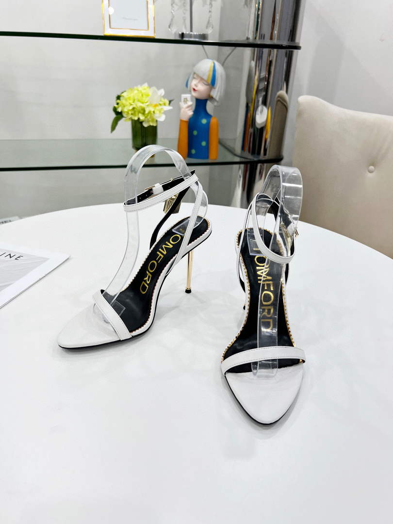 Tomford Shiny Leather Padlock Pointy Naked Sandal 105mm W228024