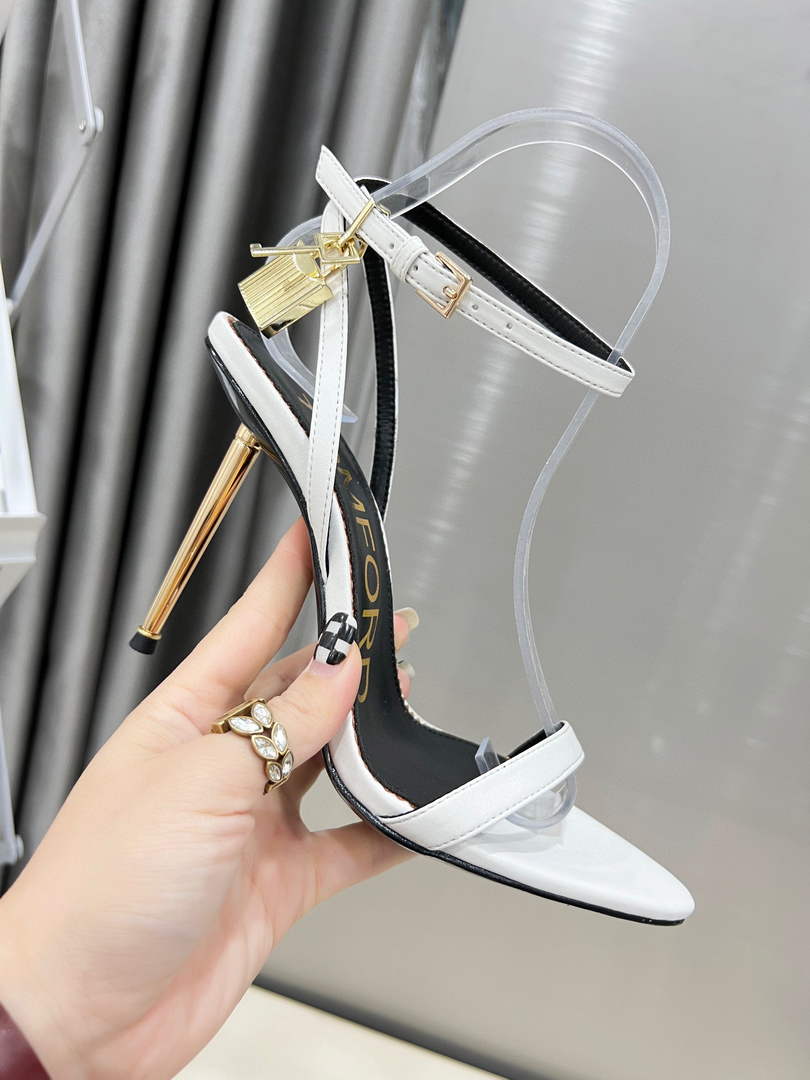 Tomford Shiny Leather Padlock Pointy Naked Sandal 105mm W228024