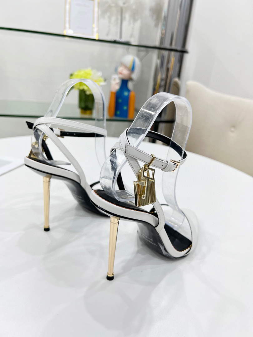 Tomford Shiny Leather Padlock Pointy Naked Sandal 105mm W228024