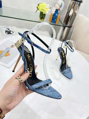 Tomford Shiny Leather Padlock Pointy Naked Sandal 105mm W228025 - 35 - View 3