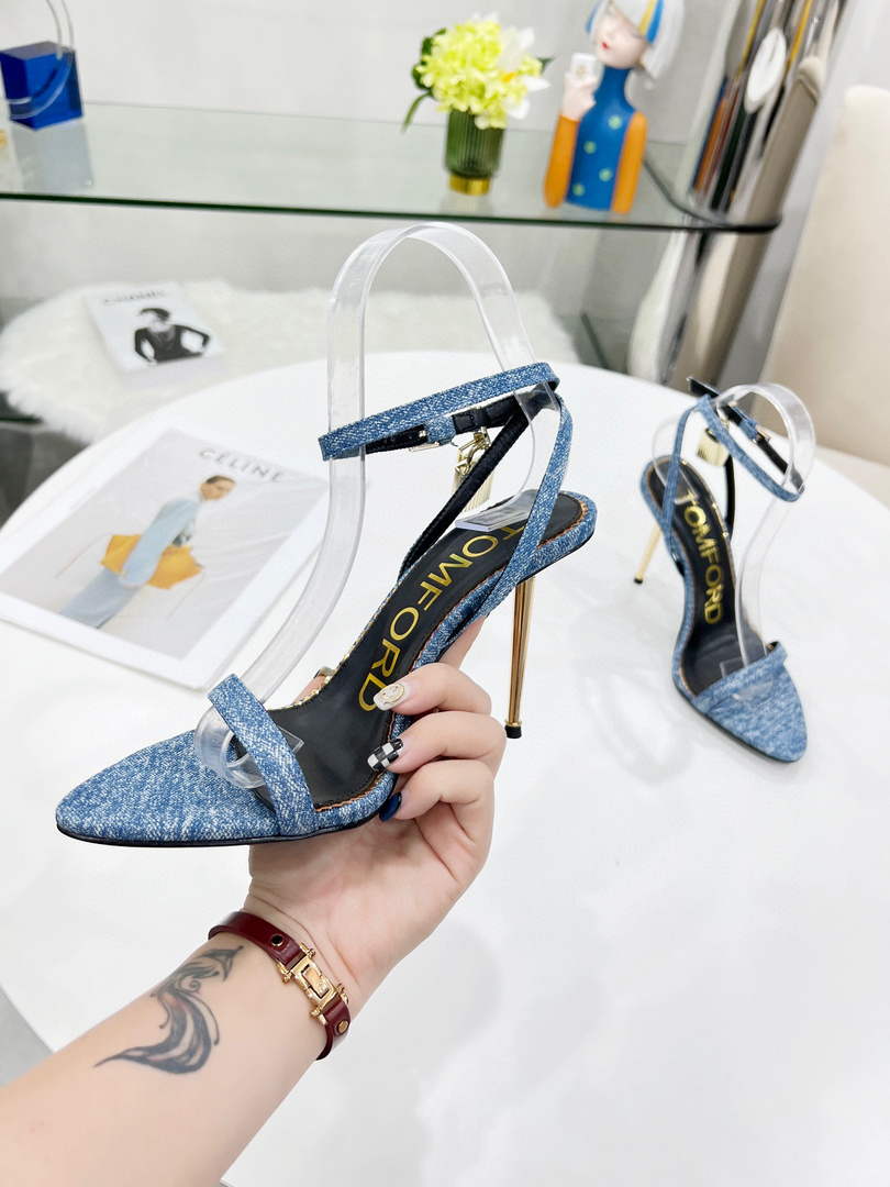 Tomford Shiny Leather Padlock Pointy Naked Sandal 105mm W228025