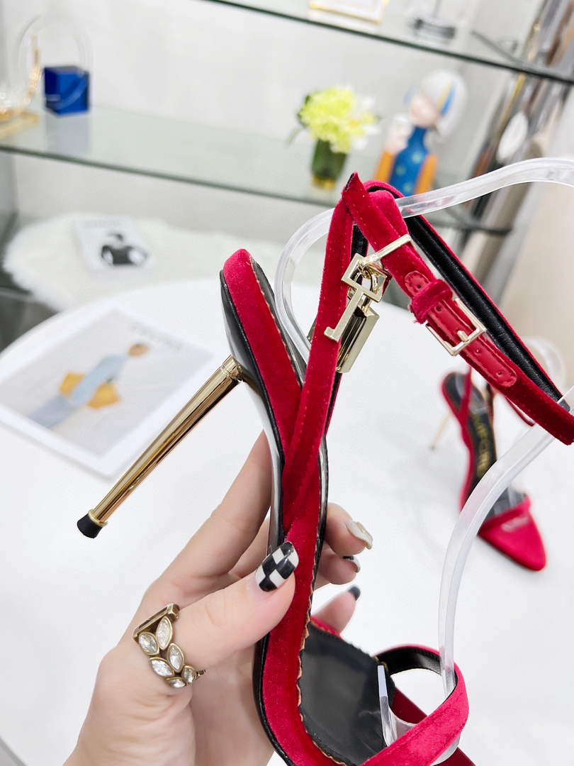 Tomford Shiny Leather Padlock Pointy Naked Sandal 105mm W228026