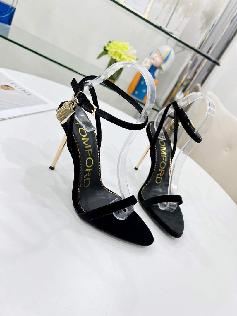 Tomford Shiny Leather Padlock Pointy Naked Sandal 105mm W228027
