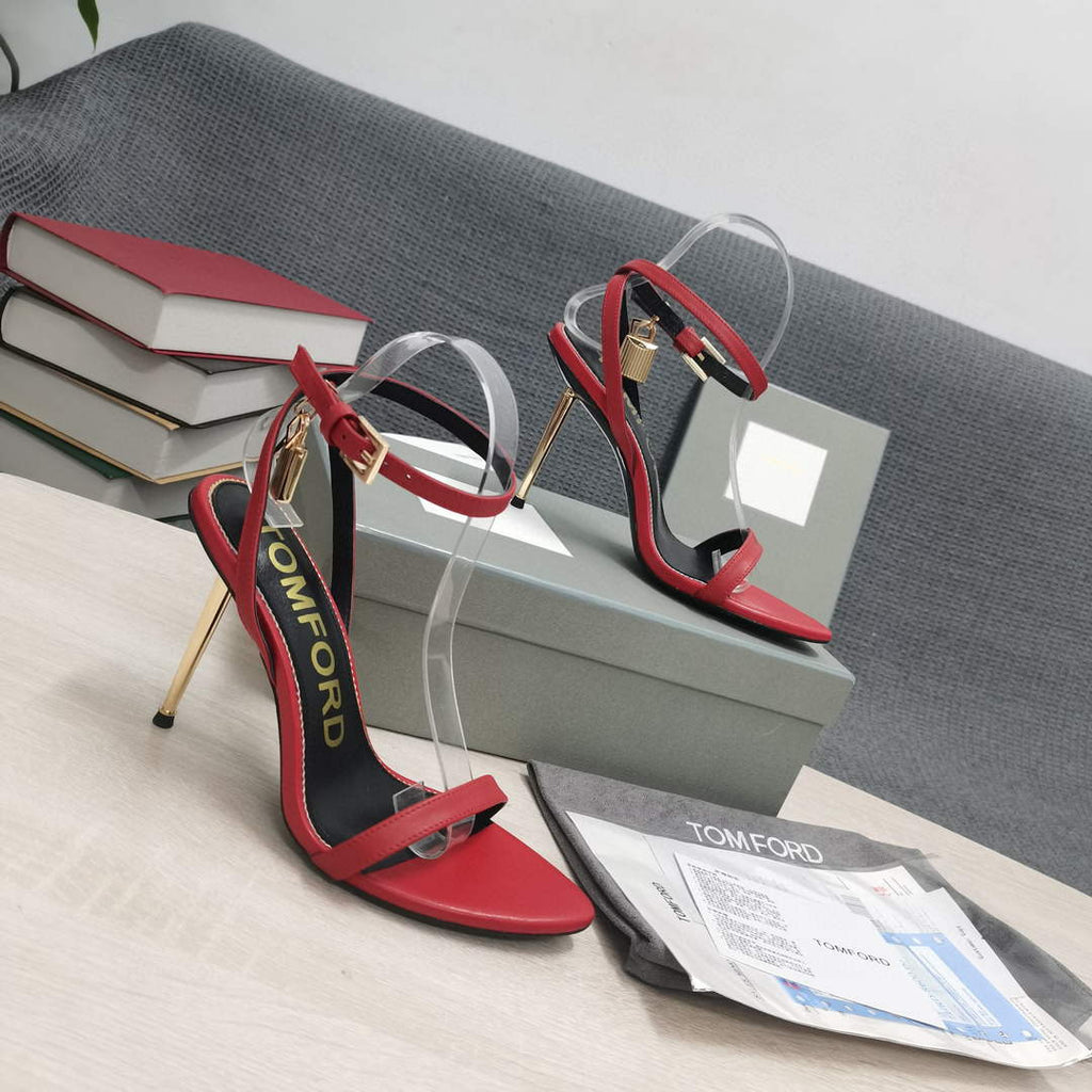 Tomford Shiny Leather Padlock Pointy Naked Sandal 105mm W22800