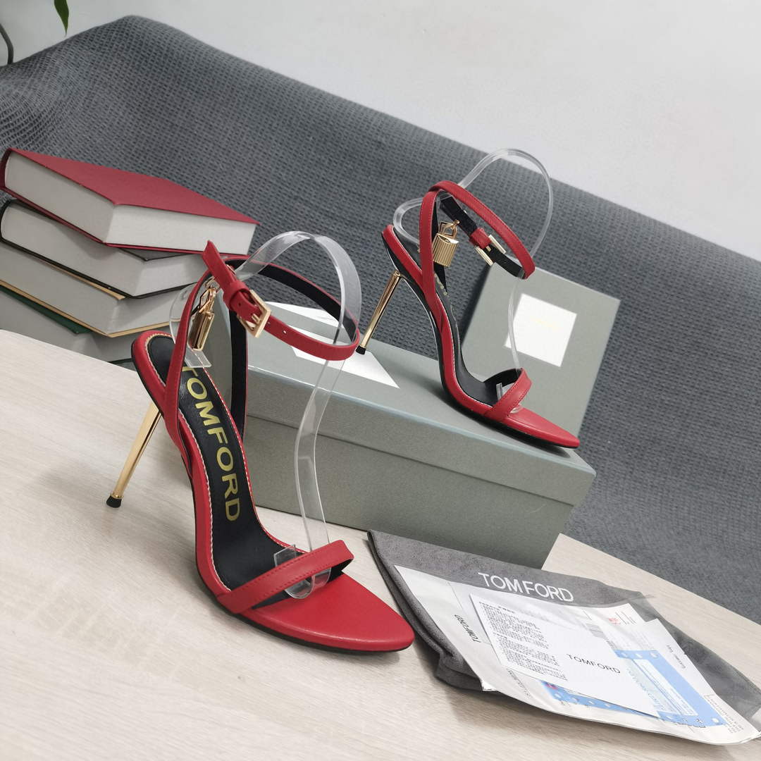 Tomford Shiny Leather Padlock Pointy Naked Sandal 105mm W22800