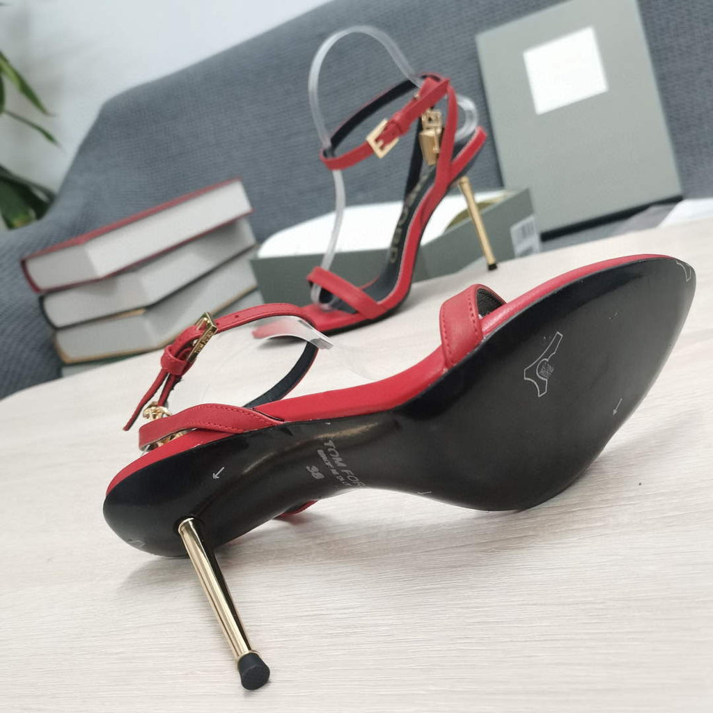 Tomford Shiny Leather Padlock Pointy Naked Sandal 105mm W22800