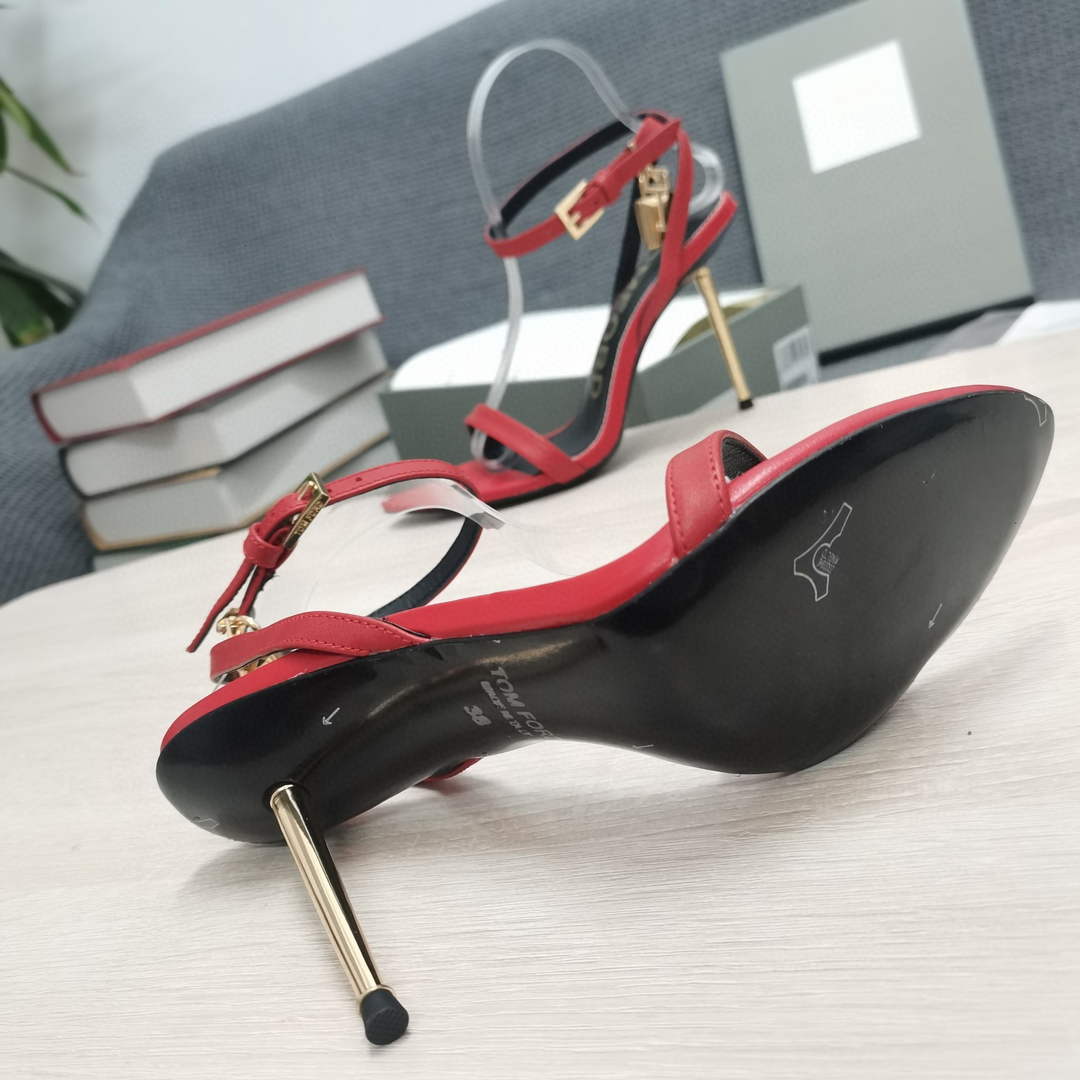 Tomford Shiny Leather Padlock Pointy Naked Sandal 105mm W22800