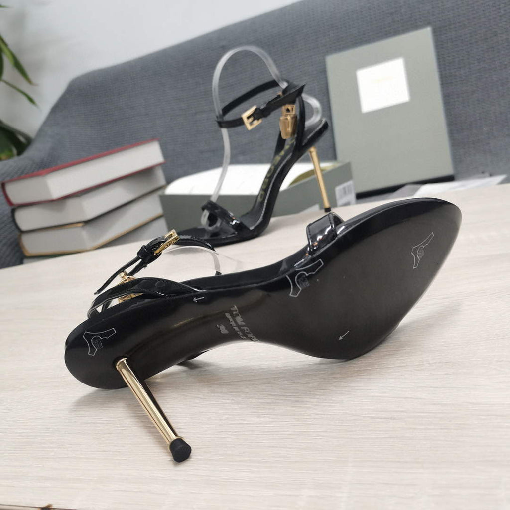 Tomford Shiny Leather Padlock Pointy Naked Sandal 105mm W228010