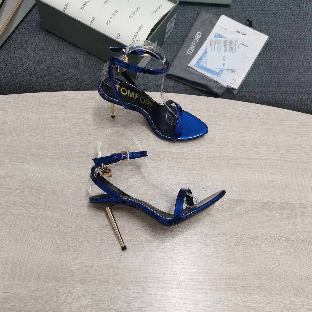 Tomford Shiny Leather Padlock Pointy Naked Sandal 105mm W228011