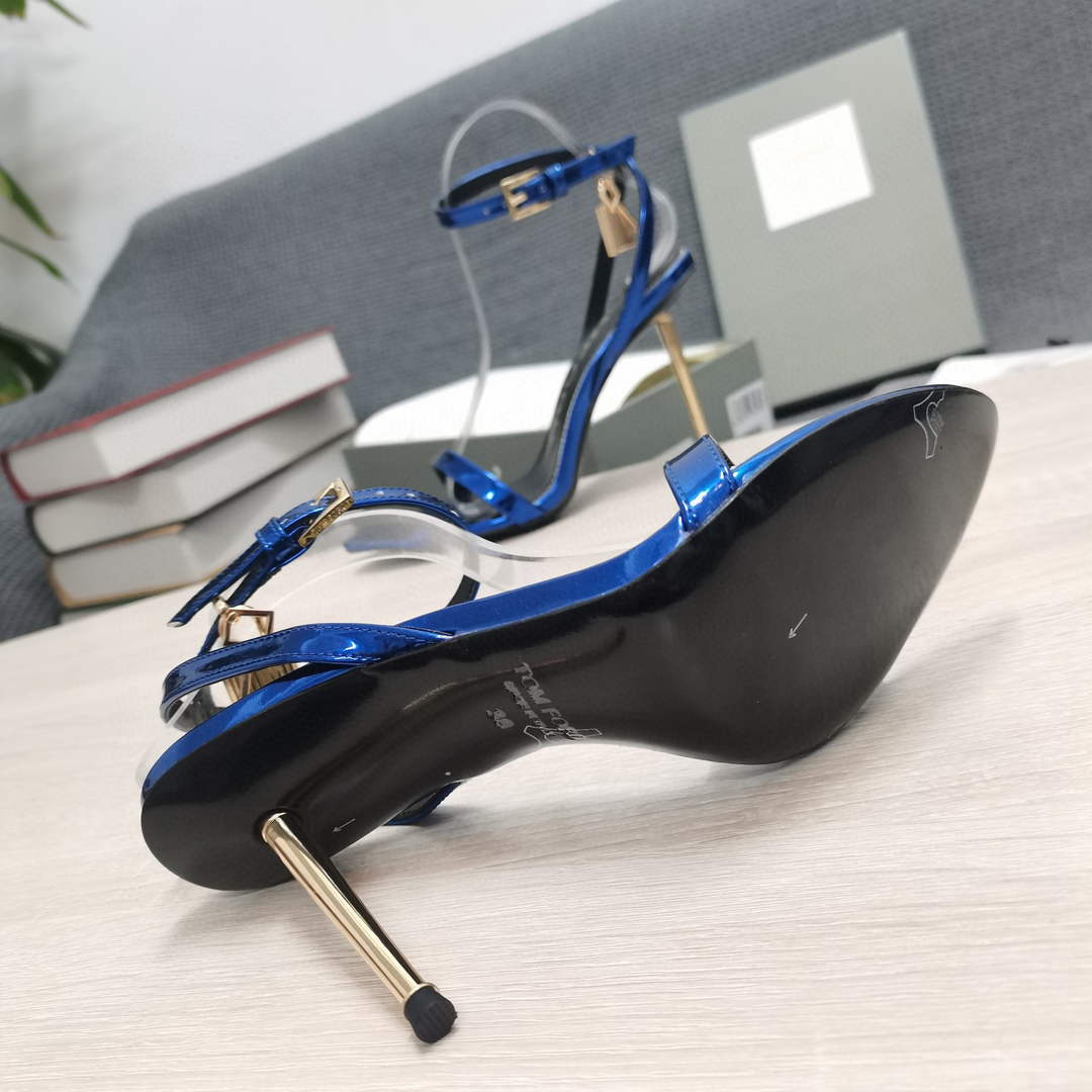 Tomford Shiny Leather Padlock Pointy Naked Sandal 105mm W228011