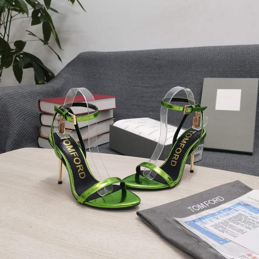 Tomford Shiny Leather Padlock Pointy Naked Sandal 105mm W22812