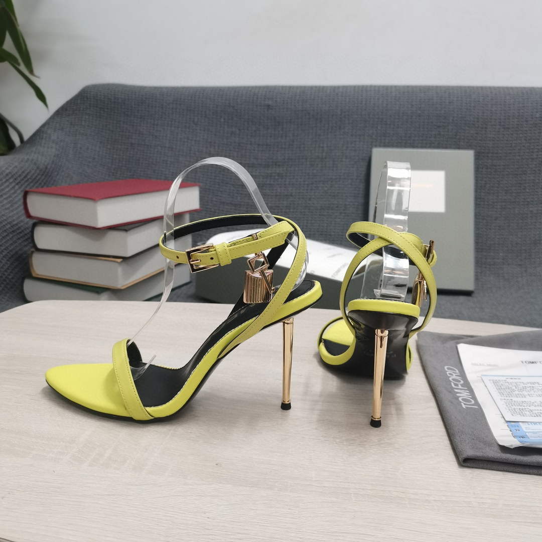 Tomford Shiny Leather Padlock Pointy Naked Sandal 105mm W22801