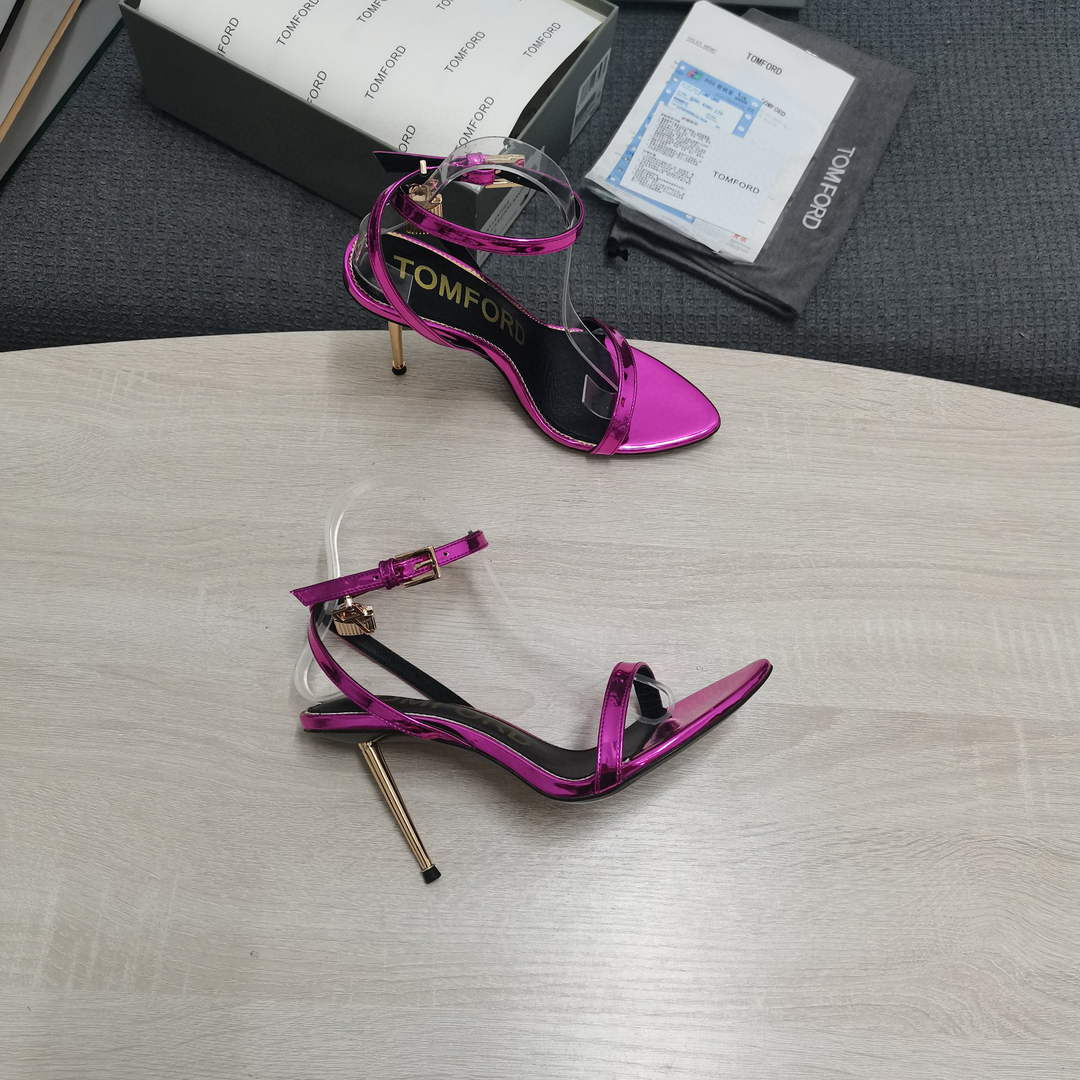 Tomford Shiny Leather Padlock Pointy Naked Sandal 105mm W228013