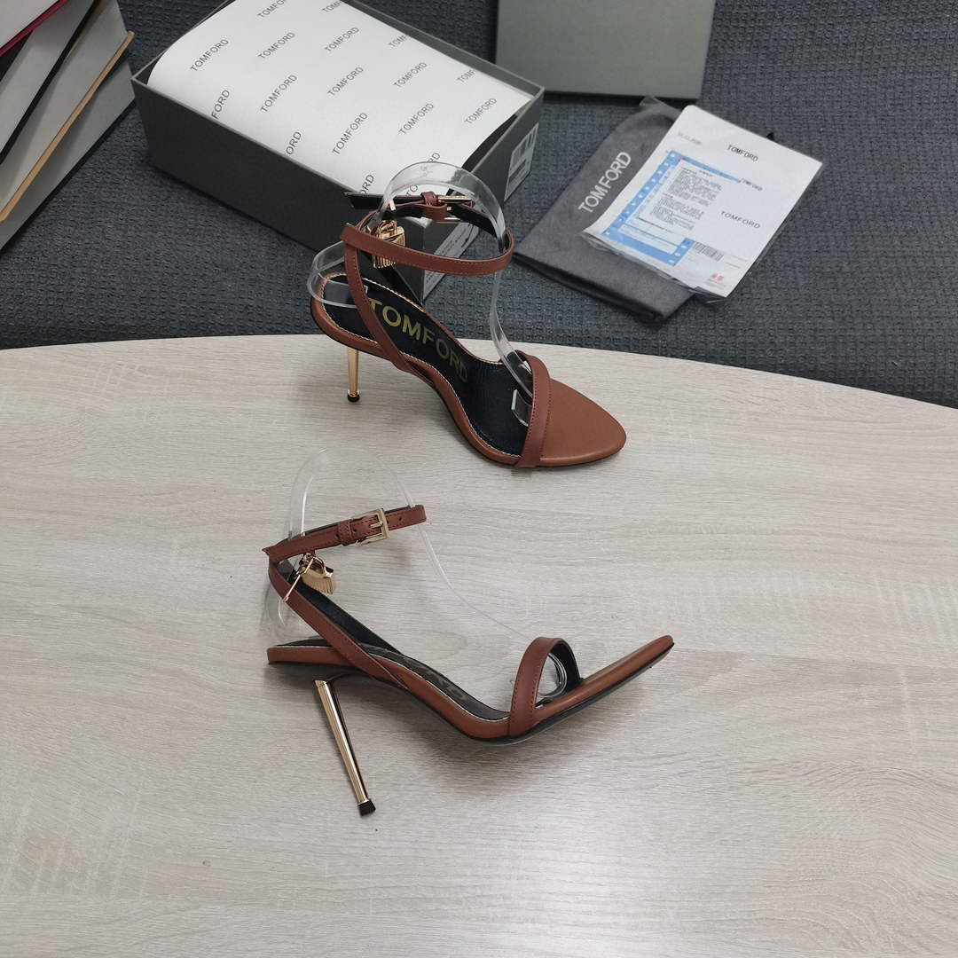 Tomford Shiny Leather Padlock Pointy Naked Sandal 105mm W22802