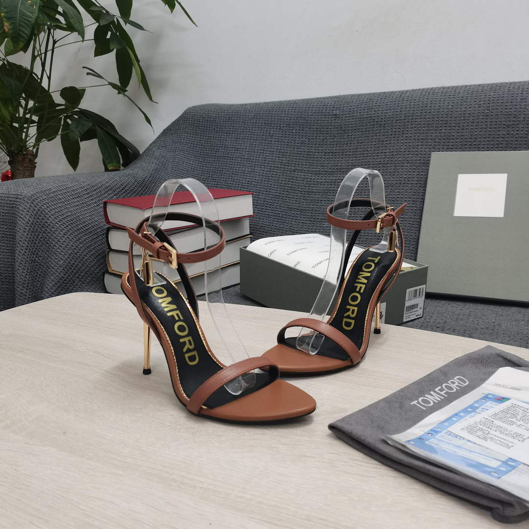 Tomford Shiny Leather Padlock Pointy Naked Sandal 105mm W22802