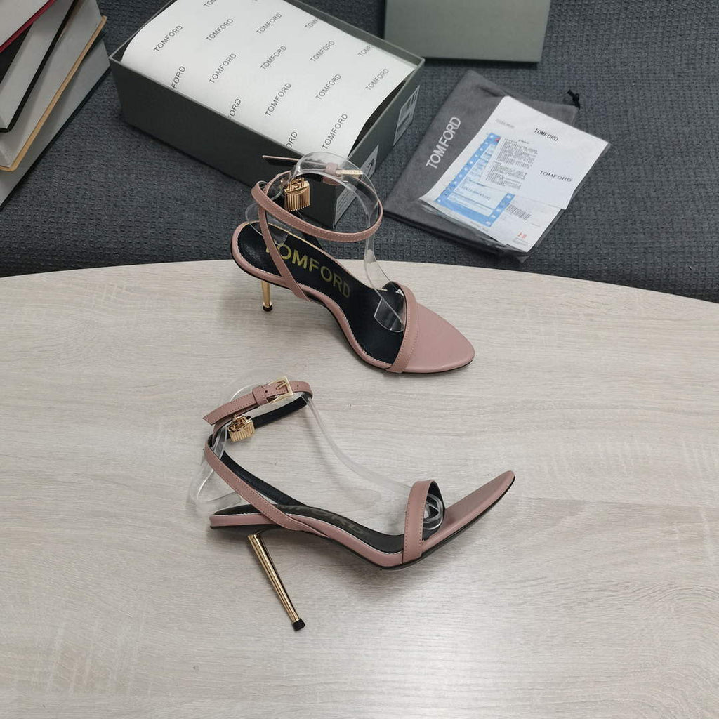 Tomford Shiny Leather Padlock Pointy Naked Sandal 105mm W22803