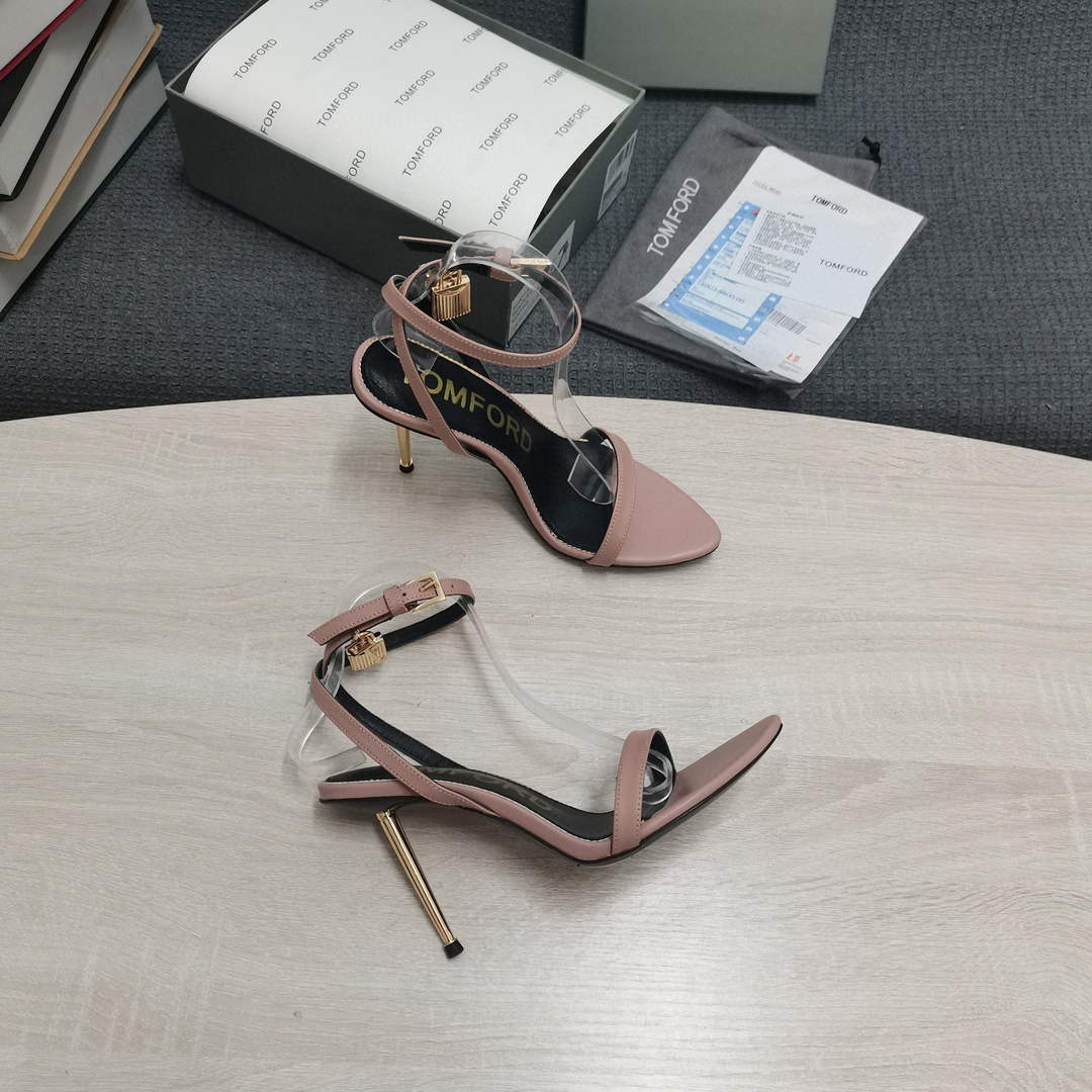 Tomford Shiny Leather Padlock Pointy Naked Sandal 105mm W22803