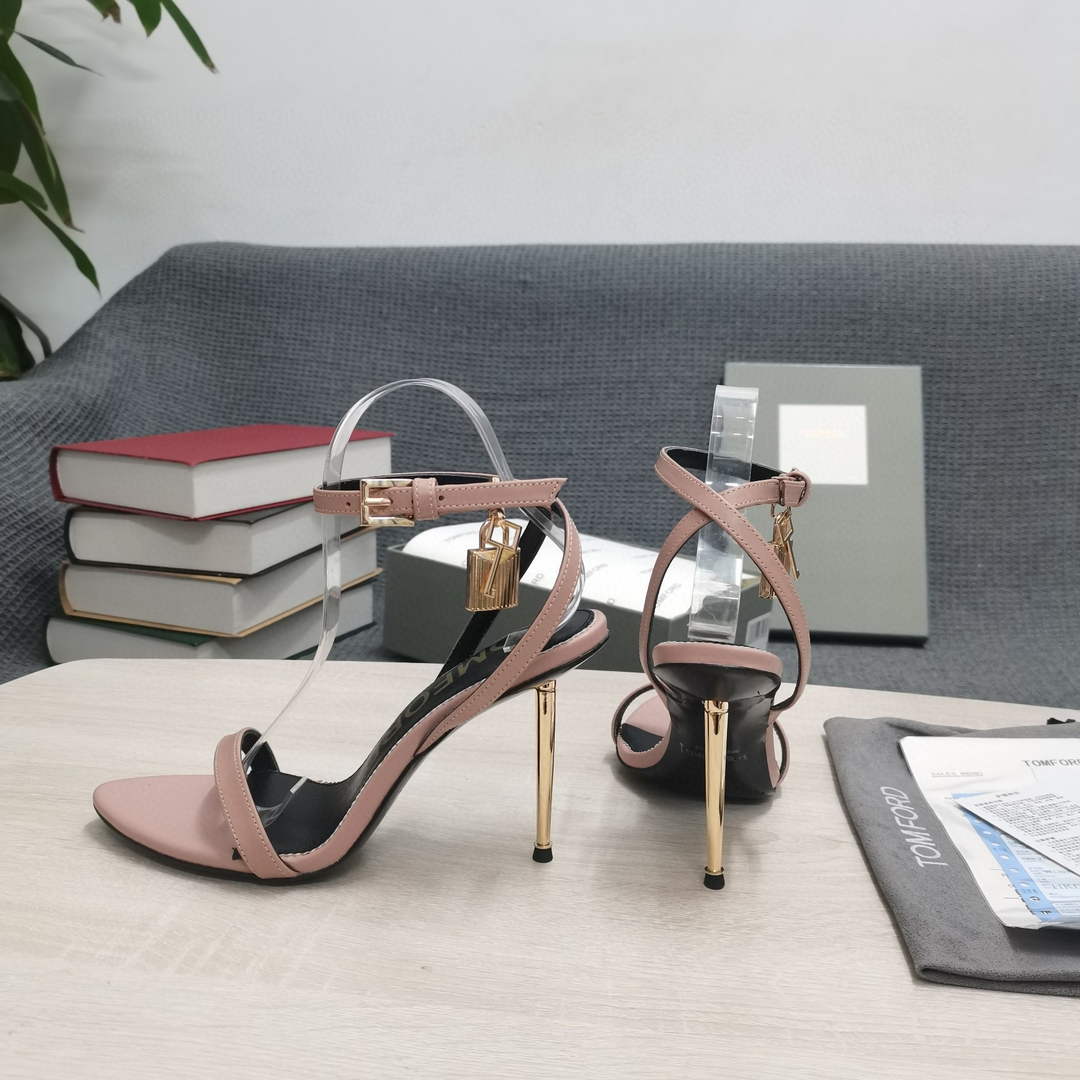 Tomford Shiny Leather Padlock Pointy Naked Sandal 105mm W22803