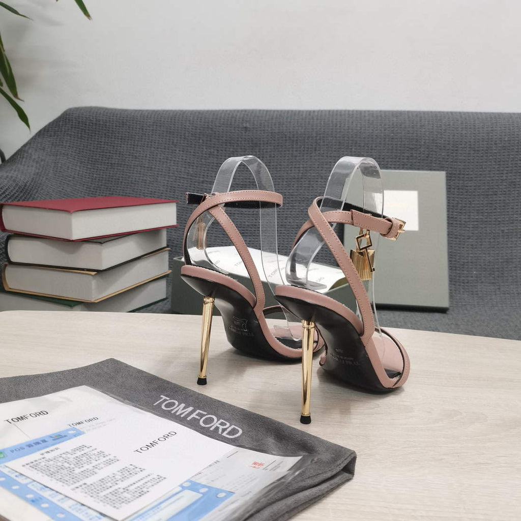 Tomford Shiny Leather Padlock Pointy Naked Sandal 105mm W22803