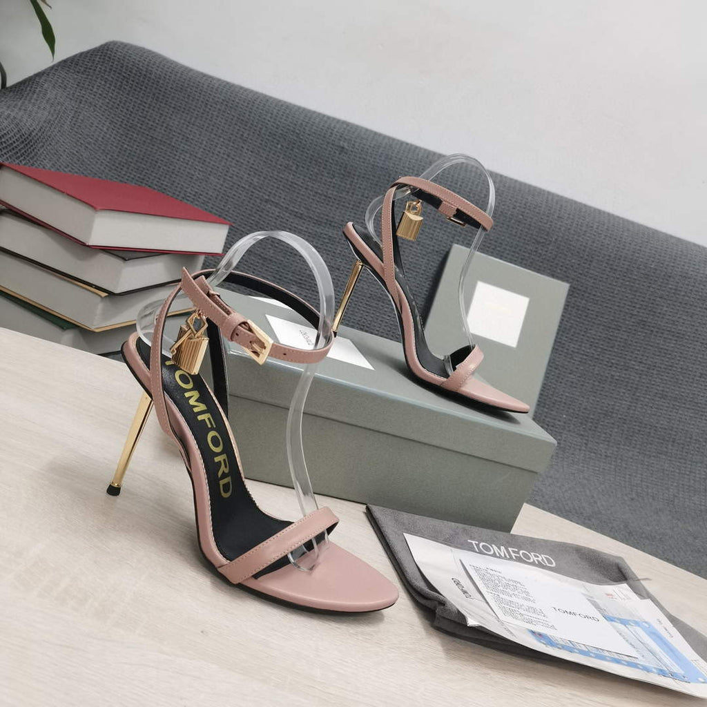 Tomford Shiny Leather Padlock Pointy Naked Sandal 105mm W22803