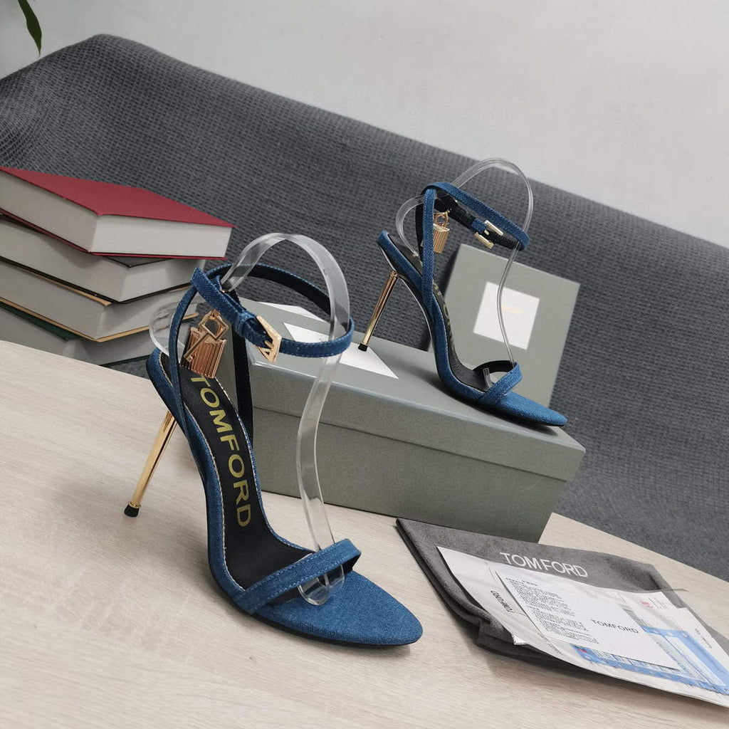 Tomford Shiny Leather Padlock Pointy Naked Sandal 105mm W22804