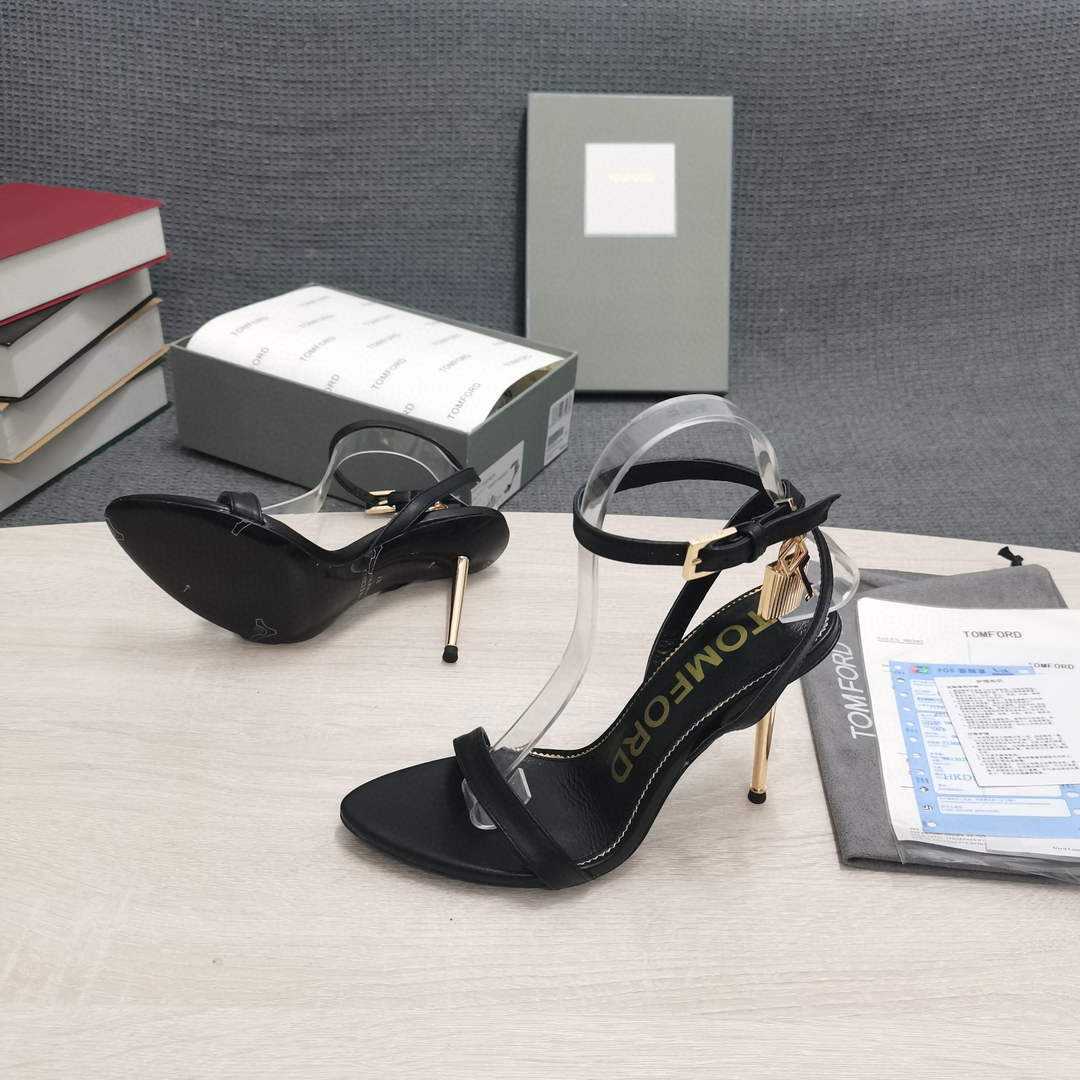 Tomford Shiny Leather Padlock Pointy Naked Sandal 105mm W22805