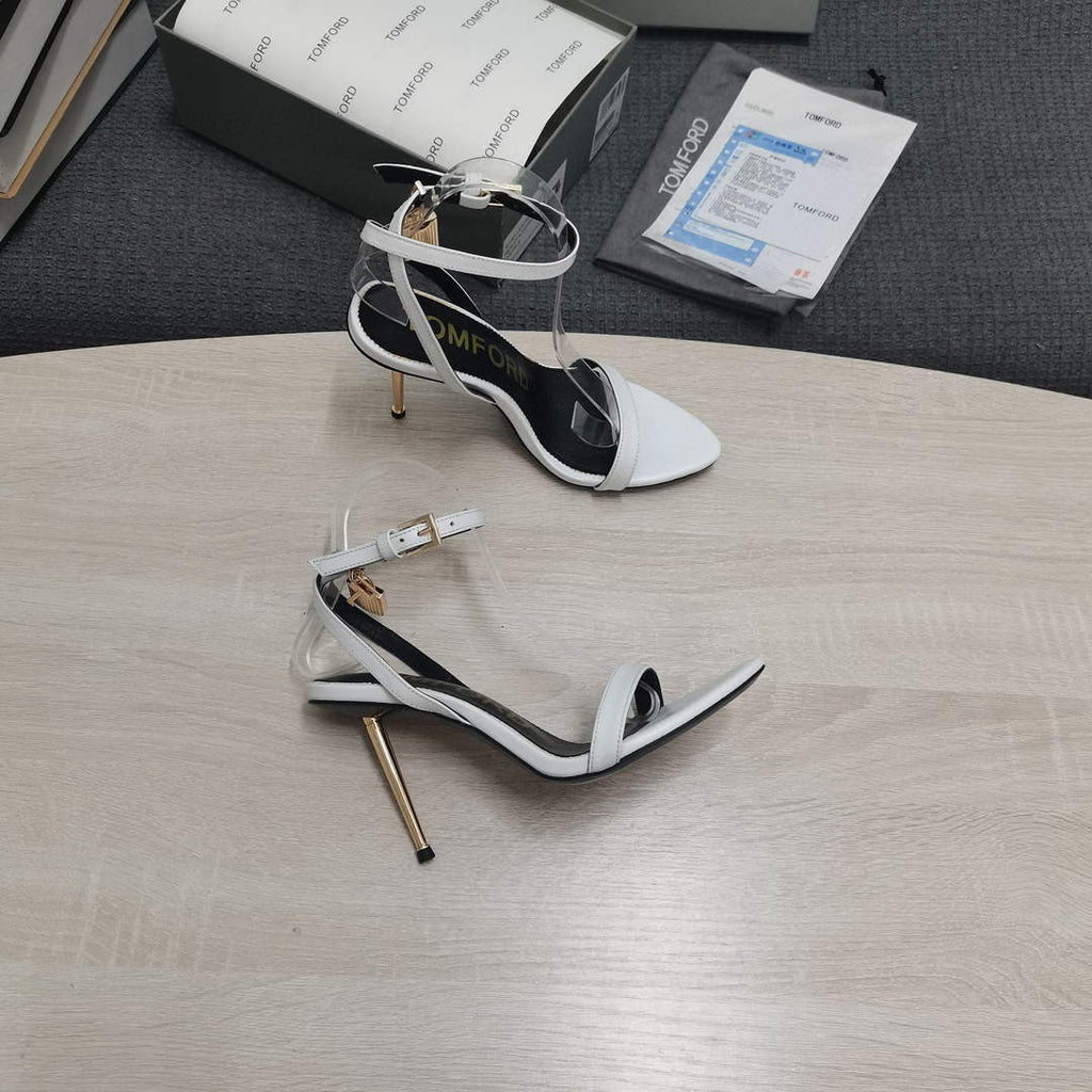 Tomford Shiny Leather Padlock Pointy Naked Sandal 105mm W22806