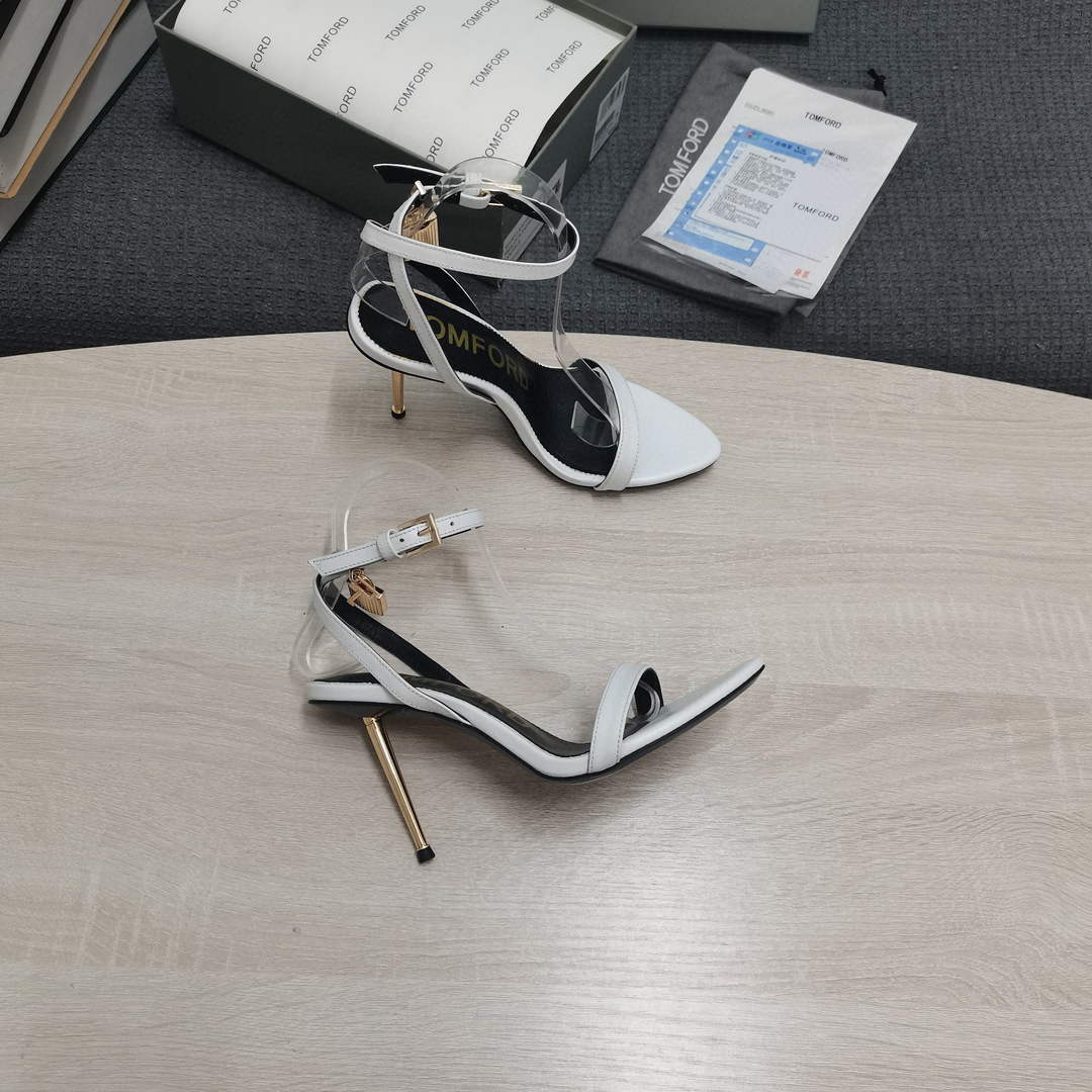 Tomford Shiny Leather Padlock Pointy Naked Sandal 105mm W22806