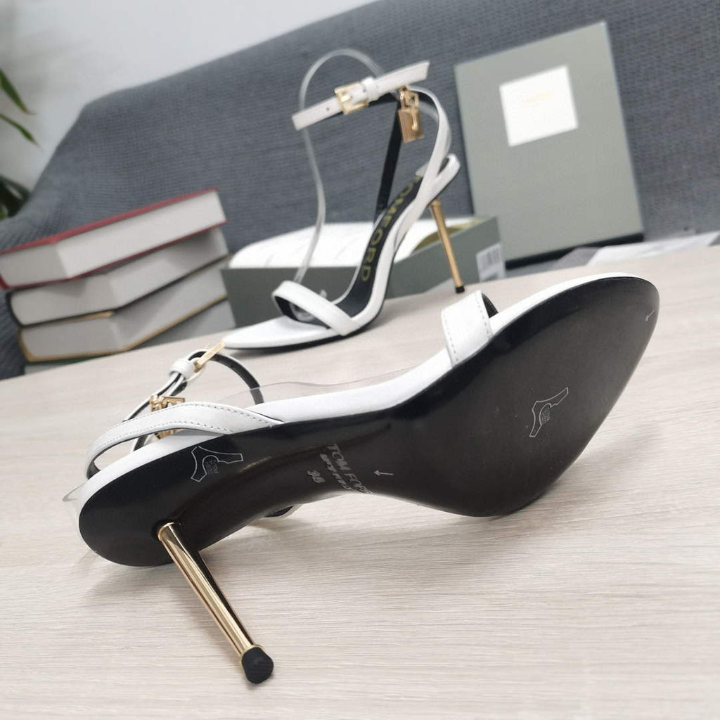Tomford Shiny Leather Padlock Pointy Naked Sandal 105mm W22806