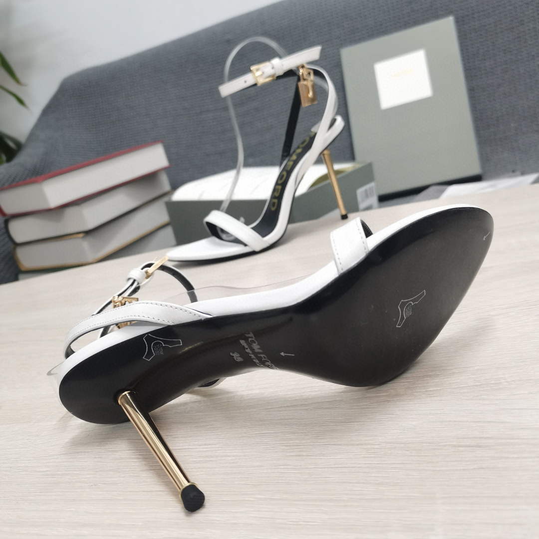 Tomford Shiny Leather Padlock Pointy Naked Sandal 105mm W22806