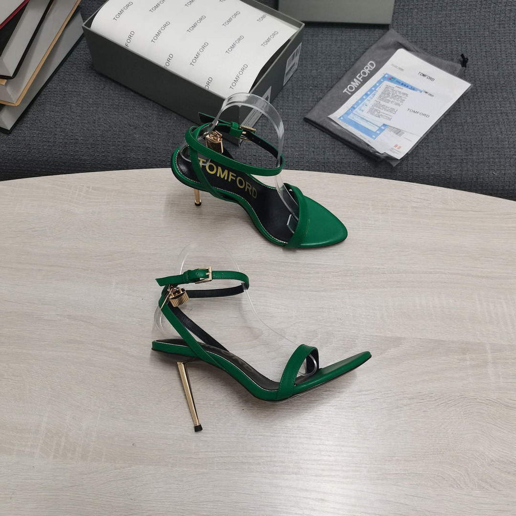 Tomford Shiny Leather Padlock Pointy Naked Sandal 105mm W22807