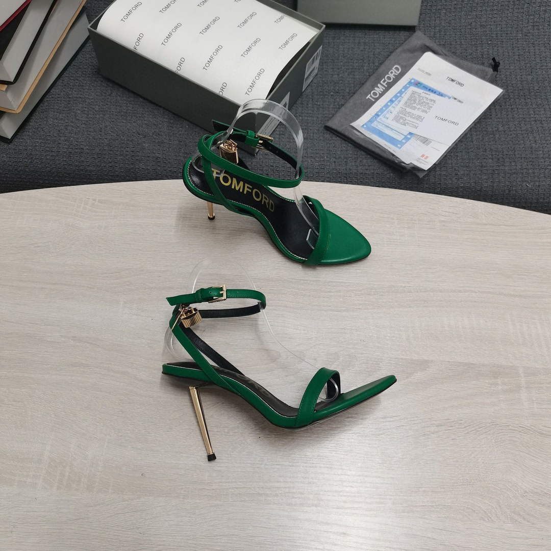 Tomford Shiny Leather Padlock Pointy Naked Sandal 105mm W22807
