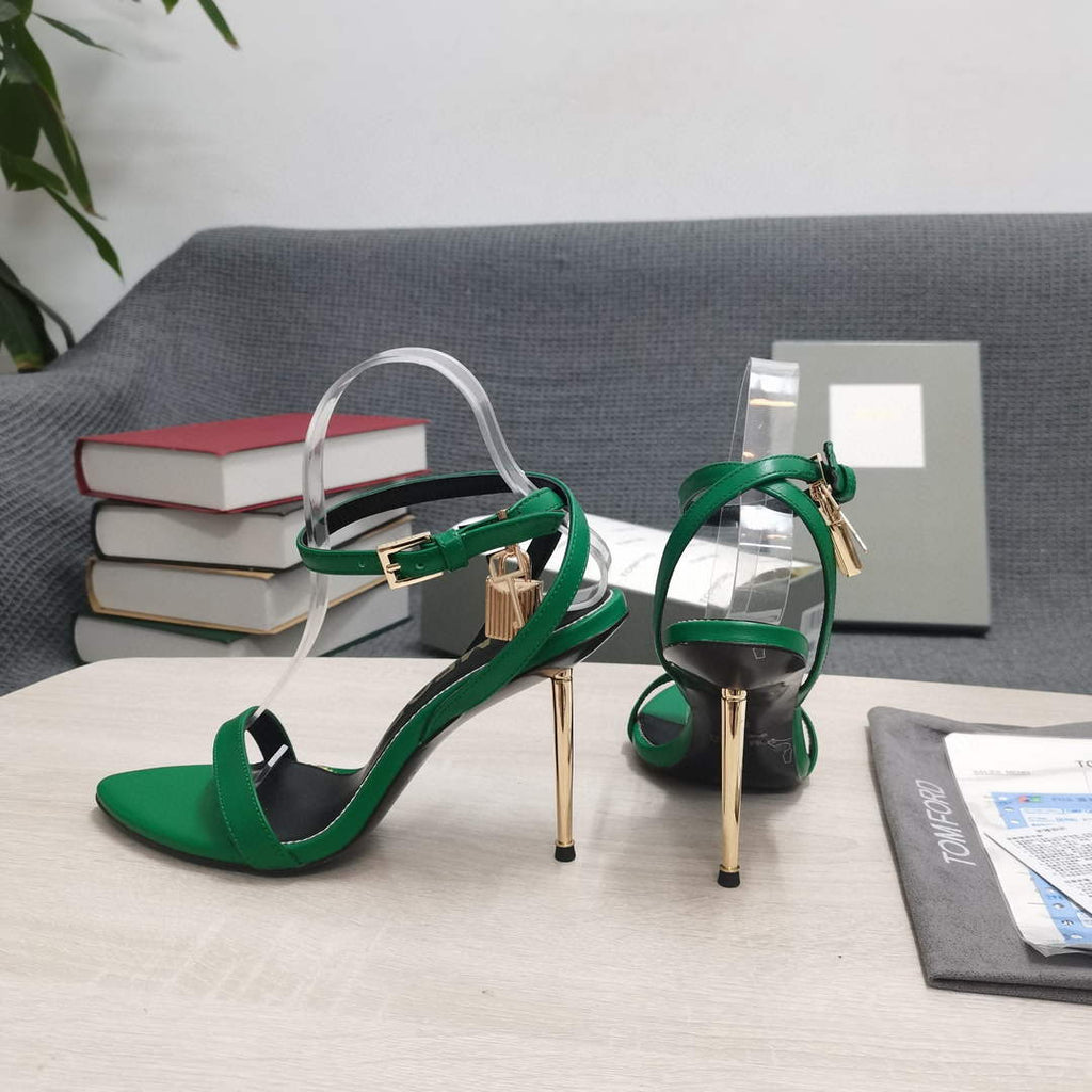 Tomford Shiny Leather Padlock Pointy Naked Sandal 105mm W22807